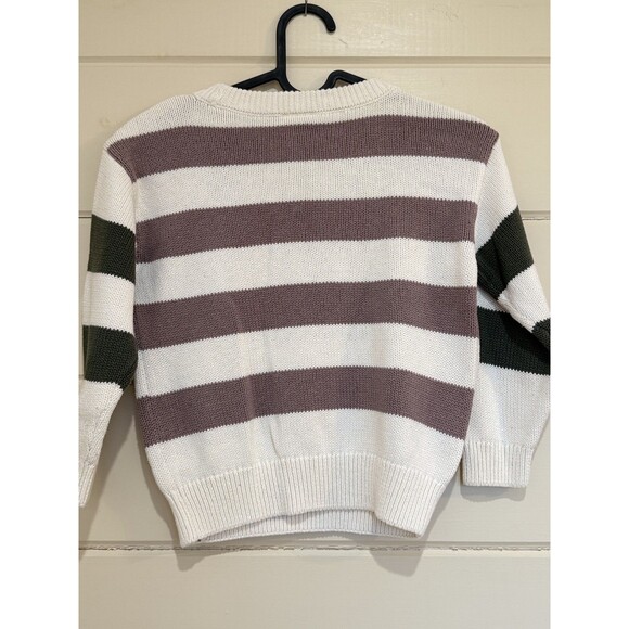Easy Peasy Kids Striped Knit Sweater 4T Ivory Purple Green Crewneck Preppy Soft - Picture 2 of 5
